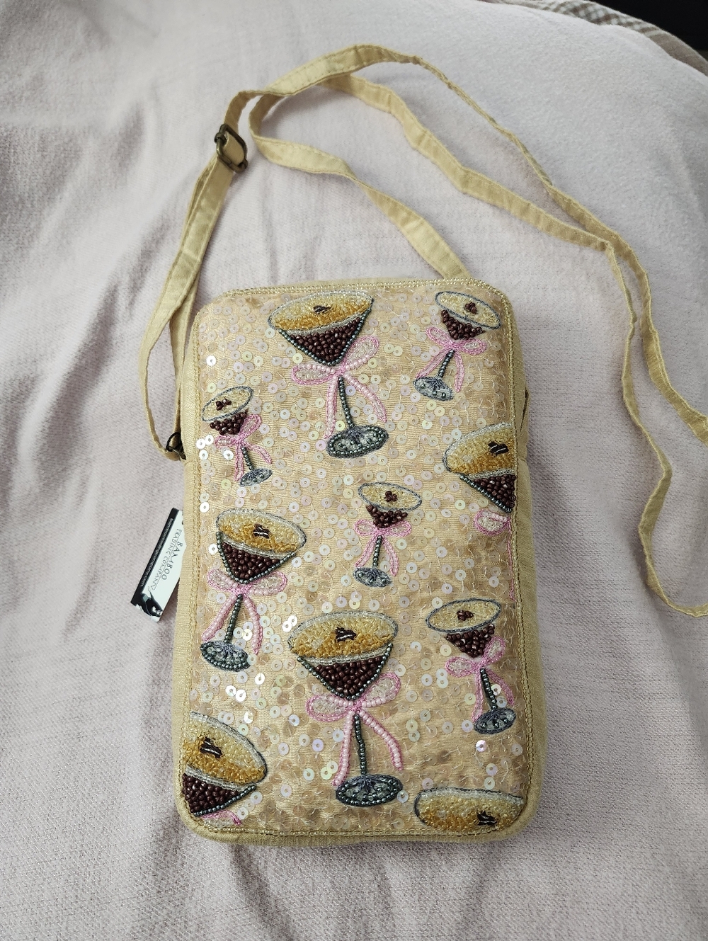 NWTBamboo Trading Co Nylon Cross Body Bag. Beaded And Sequined  Espresso Martini